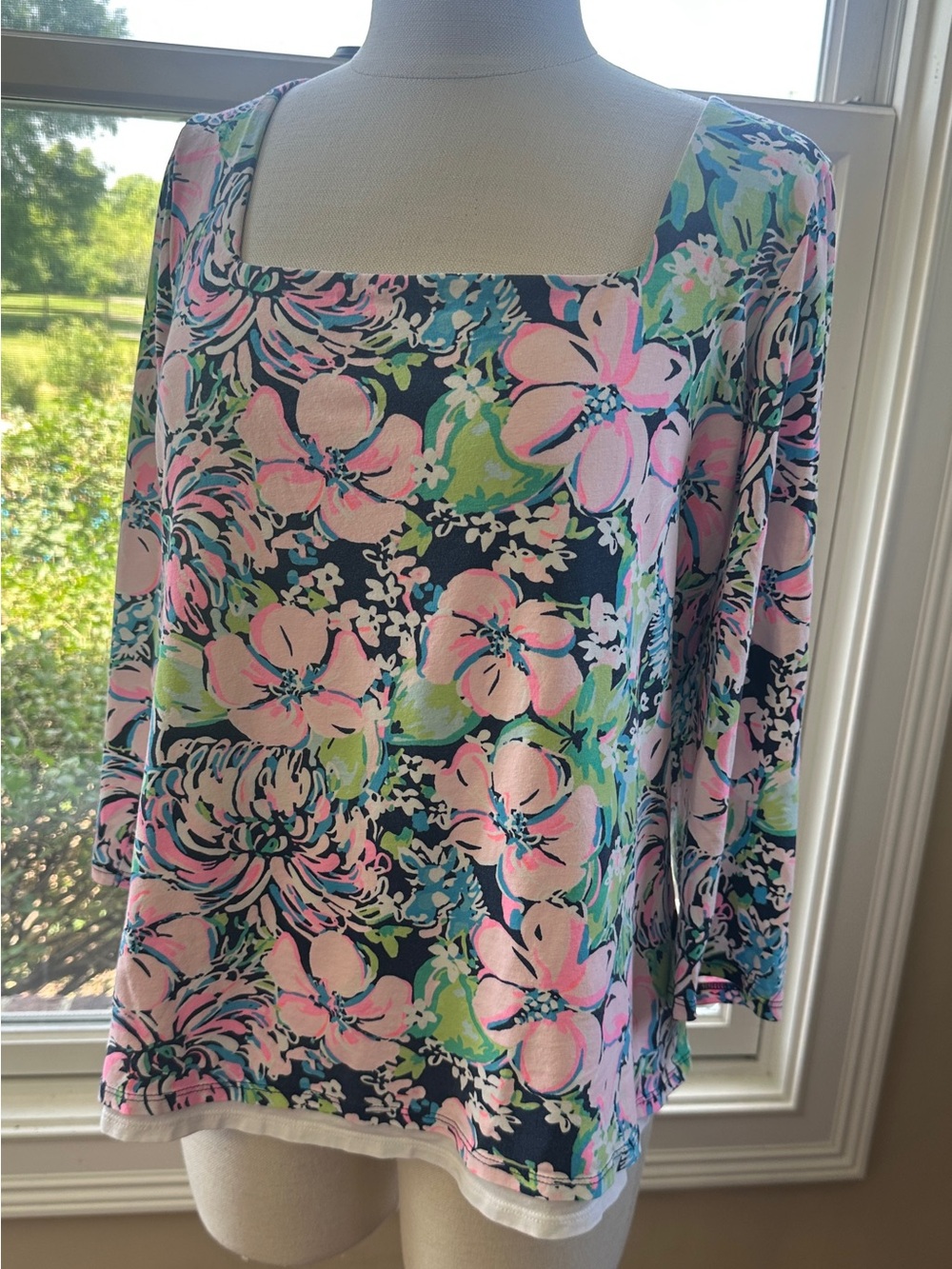 Lilly Pulitzer Nell Top High Tide Navy, Tall Order Floral‎ Print, XL
